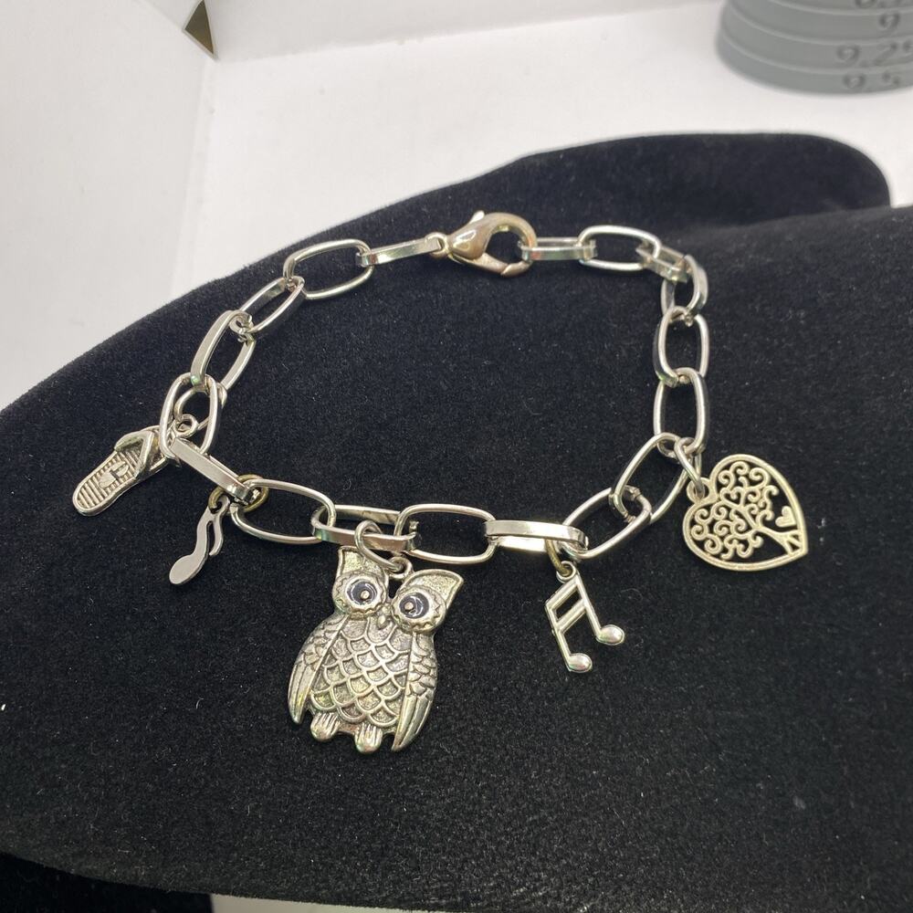 Womens Silver Custom Charm Bracelet Music Beach Lover